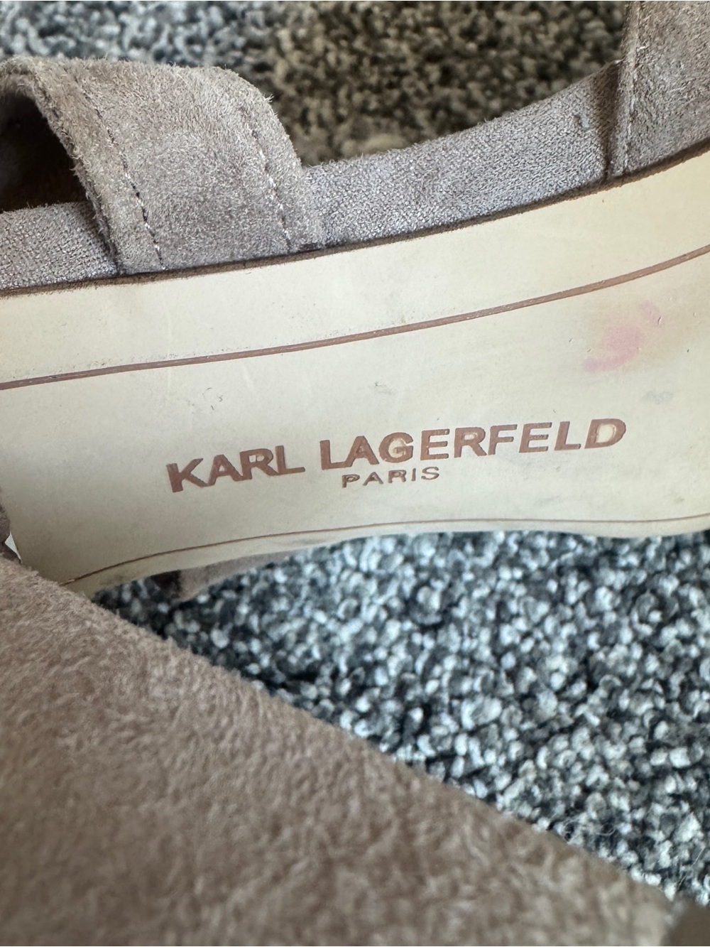 Karl Lagerfeld Paris Racha Suede Wrap Tie Block Heel Sandals Taupe EU 38.5 US8.5 - Picture 9 of 11